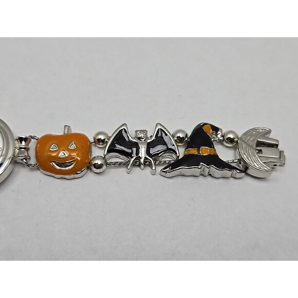 Halloween Charm Bracelet Watch Quartz New Battery Bats Pumpkins Black Hat Silver - Picture 9 of 13